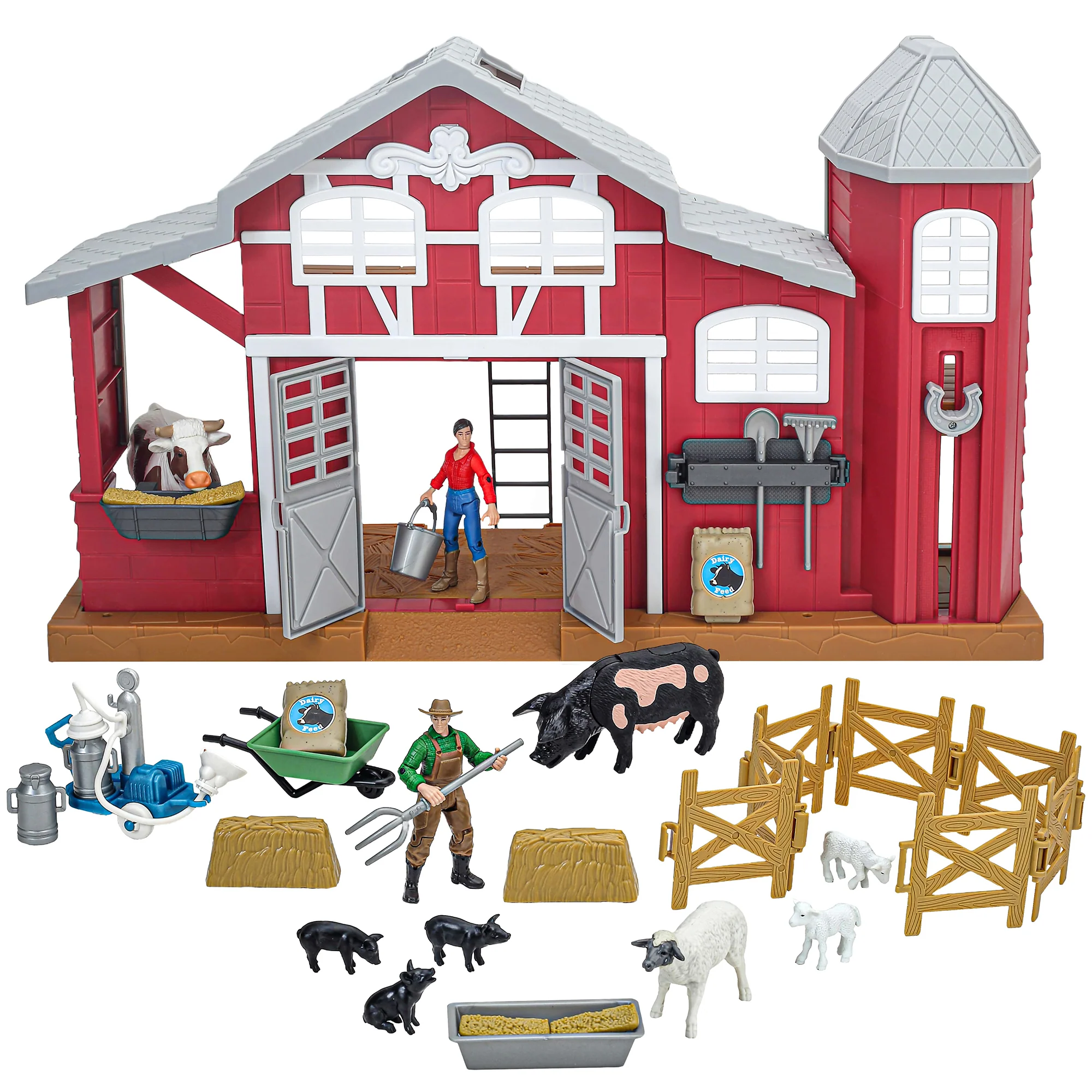 Big Country Toys Dairy Barn Playset - 38 Pieces With Farmers And Animals