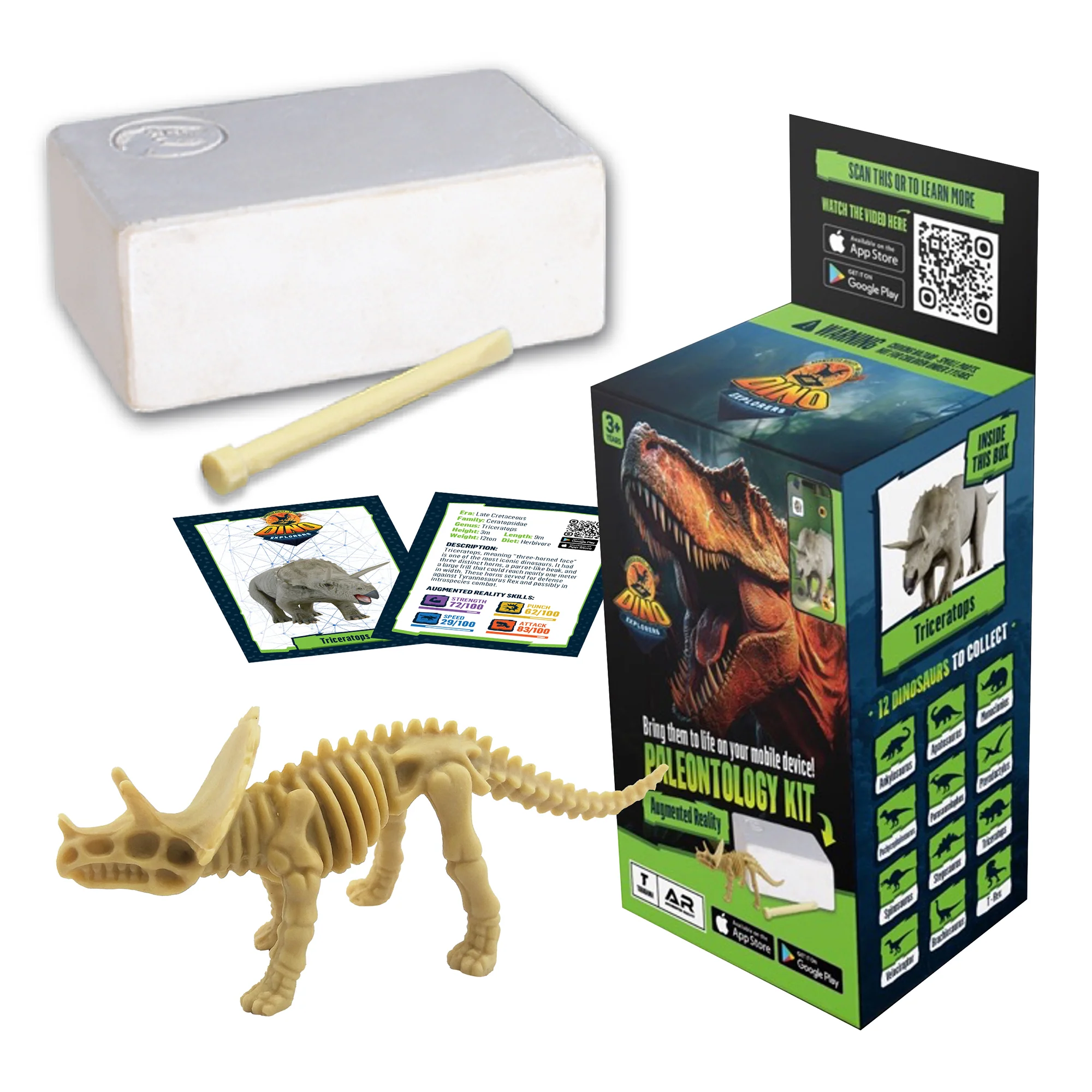 Dino Explorers AR Dinosaur XL & Brick Combo - 10" Triceratops Sound Figure - Image 4