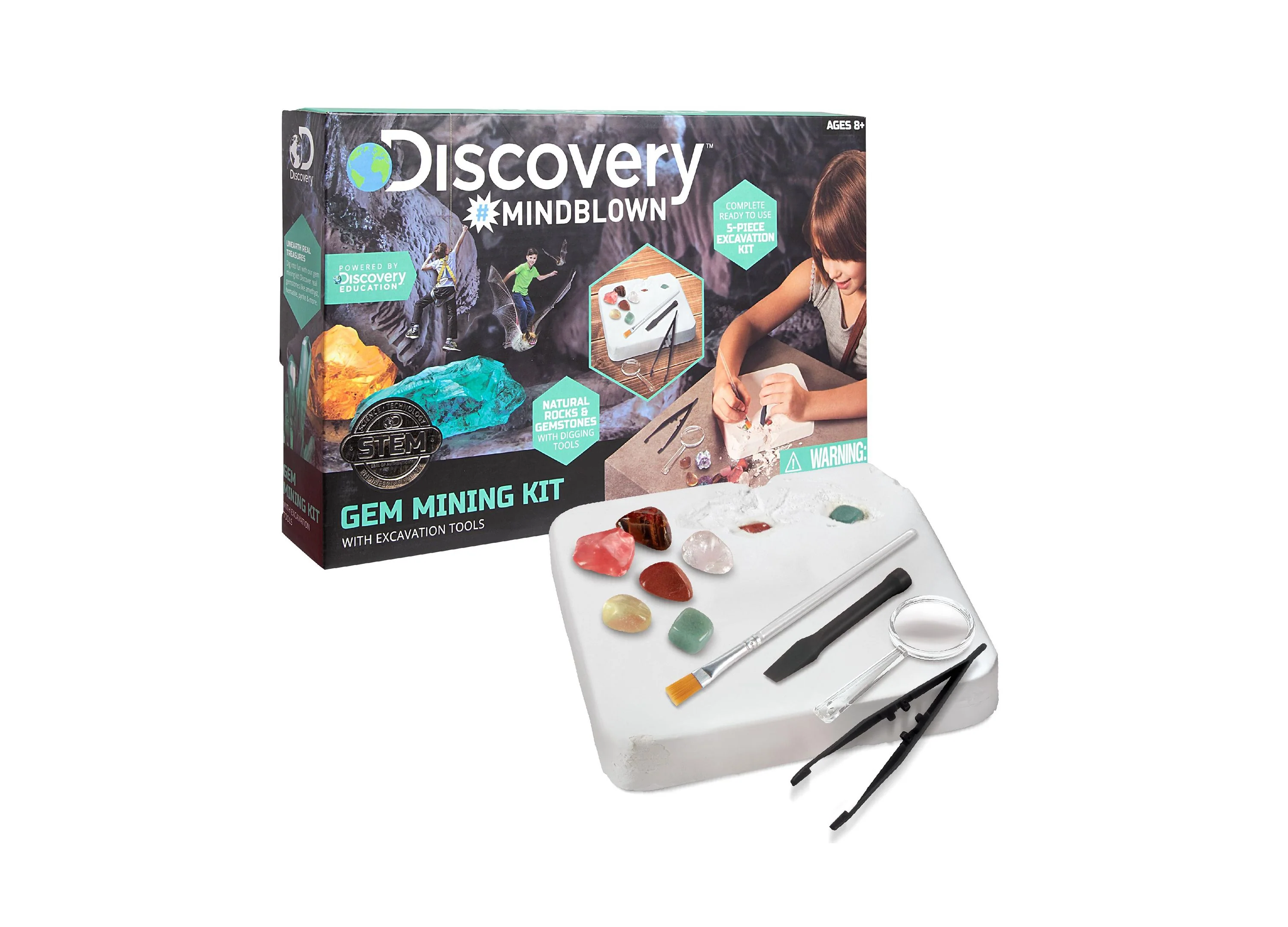 Discovery Kids Mindblown Gemstone Excavation Kit With 10 Semi-Precious Minerals And Crystals