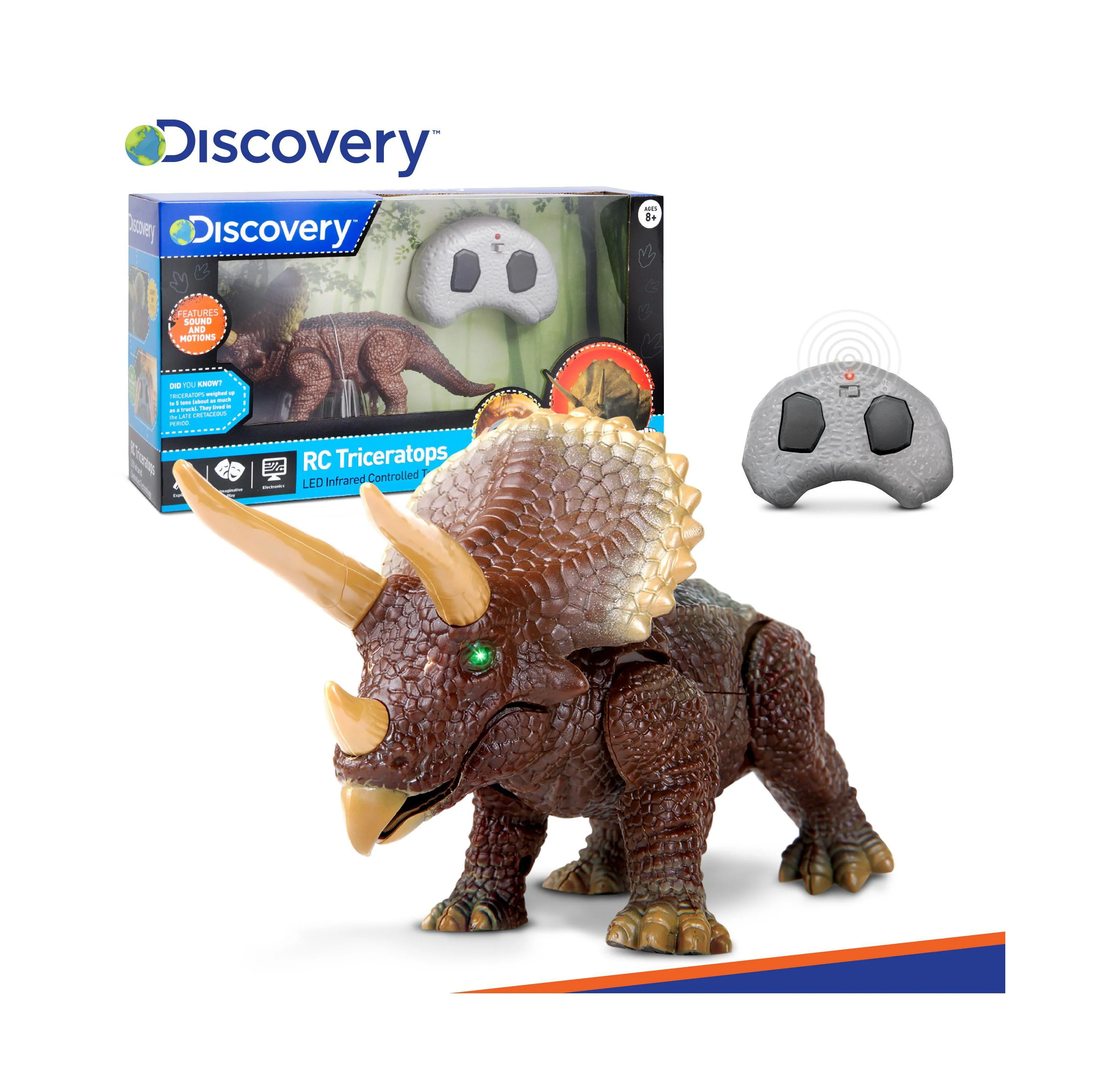 Discovery Kids Remote Control Triceratops Dinosaur, Interactive Toy - Image 3