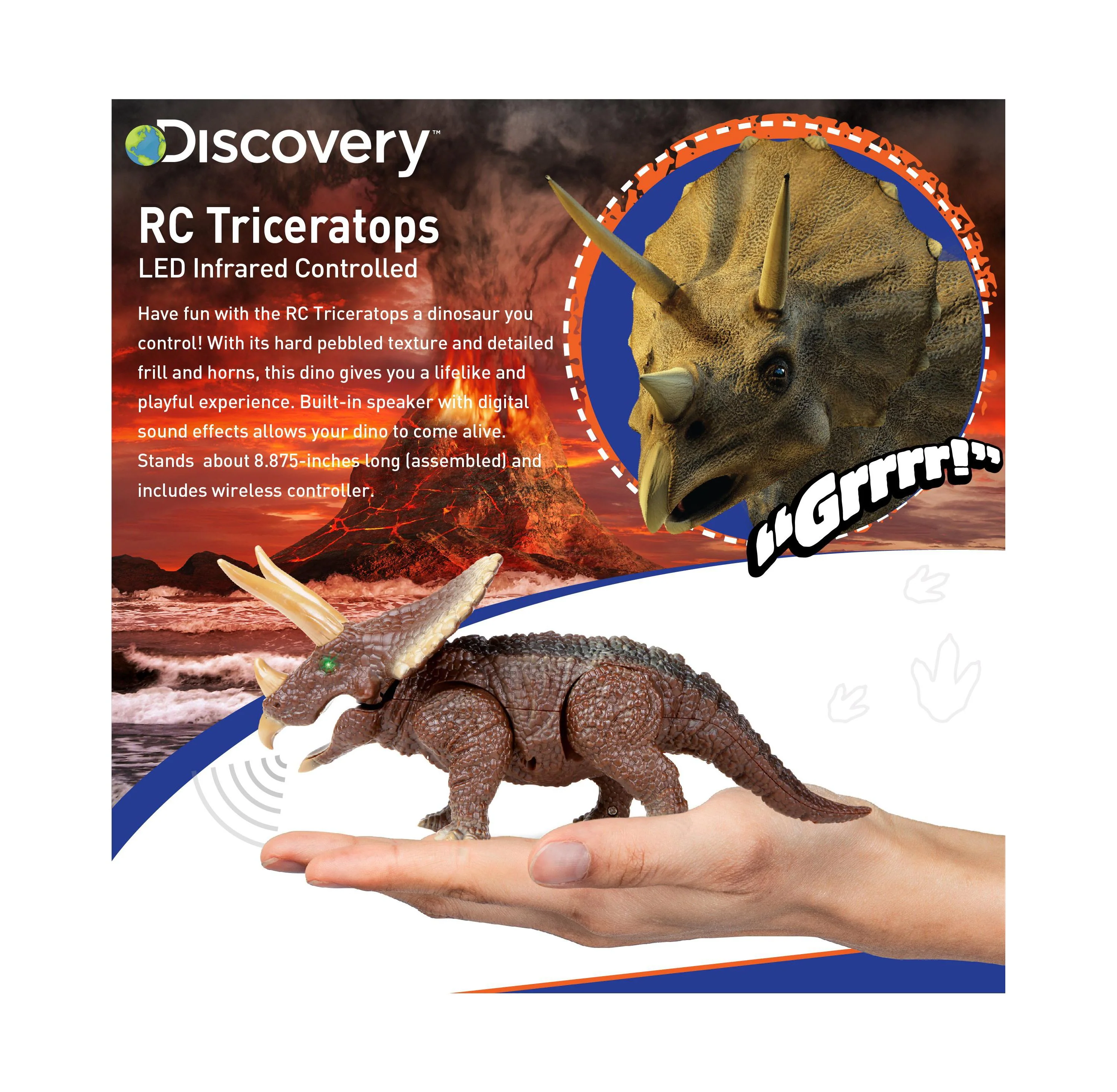 Discovery Kids Remote Control Triceratops Dinosaur, Interactive Toy - Image 4