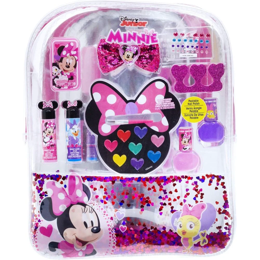 Disney Minnie Mouse Themed Travel-Size Backpack Cosmetic Set with Child-Friendly Makeup