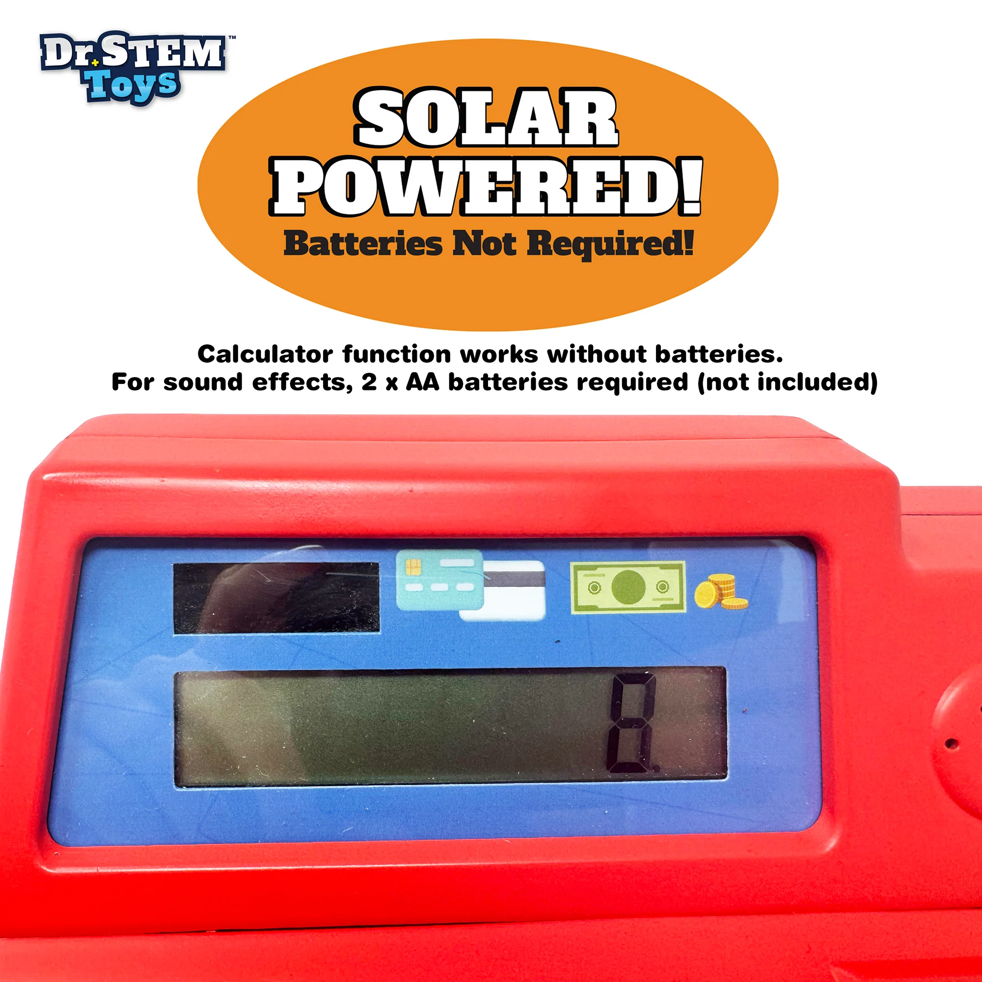 Dr. STEM: Solar-Powered Cash Register - Red - 68pc Educational Store Roleplay Toy - Image 5