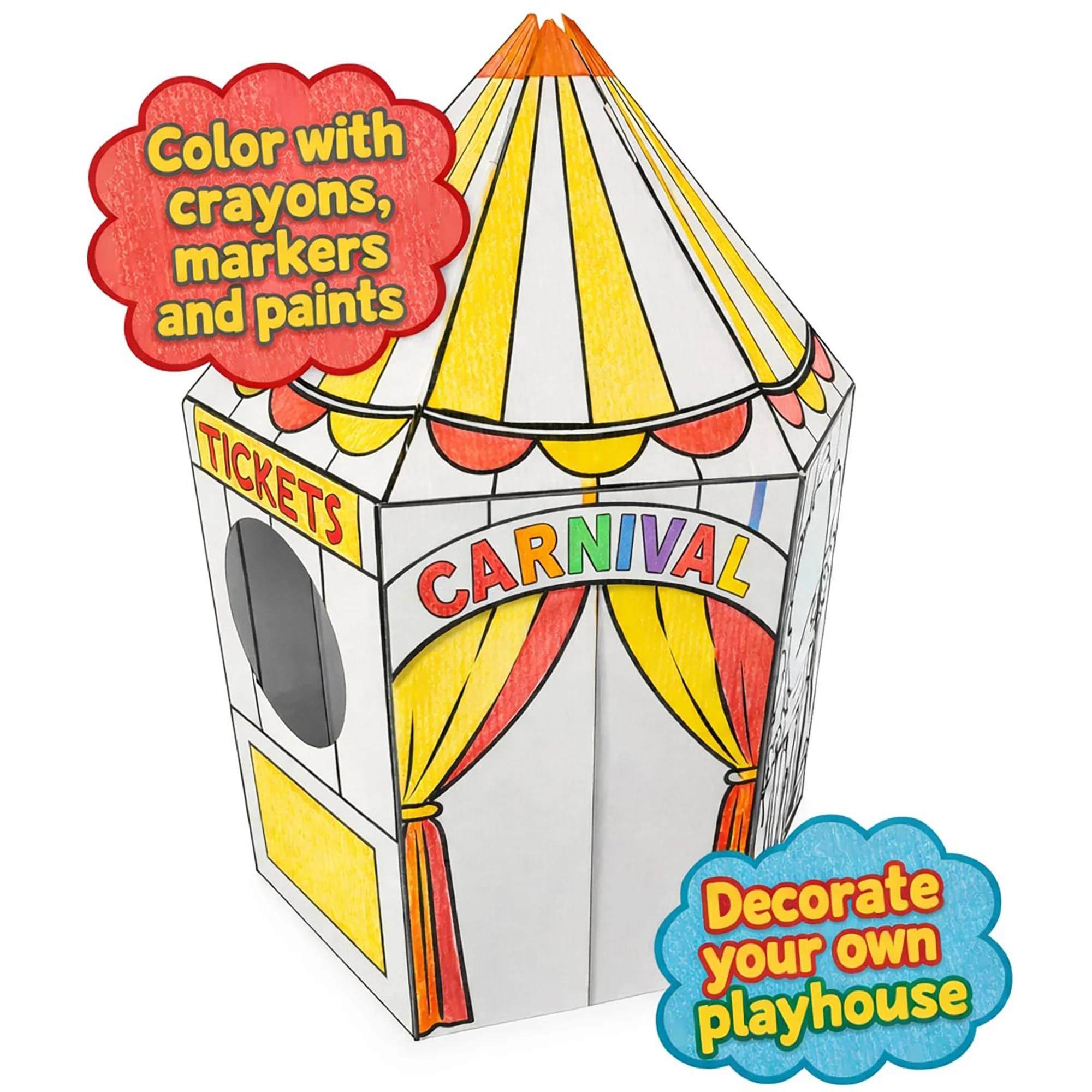 Easy Playhouse Carnival Tent Cardboard Playhouse Color & Decorate - Image 2