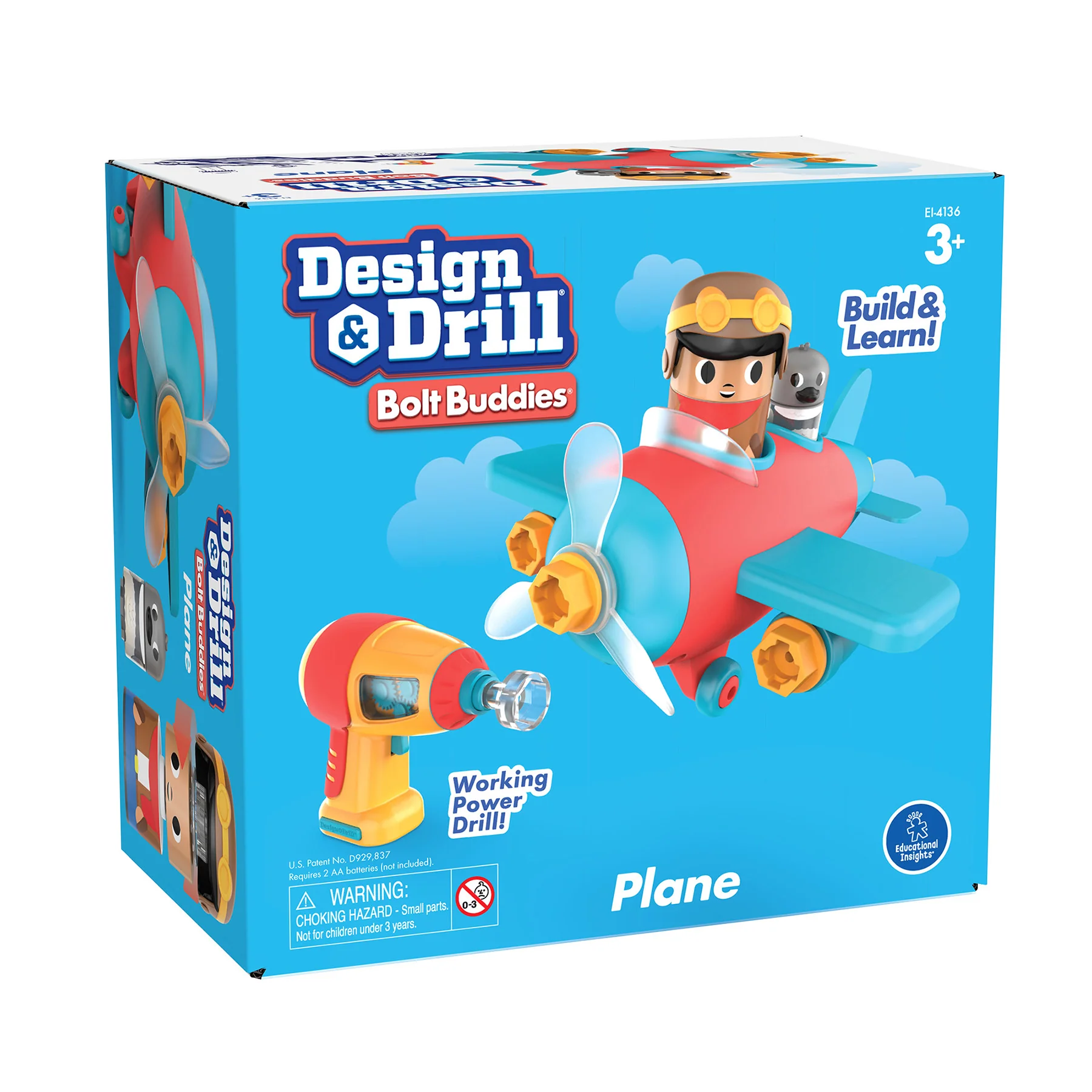 Educational Insights Design & Drill Bolt Buddies Plane - Kid-Safe Toy Drill - Image 2