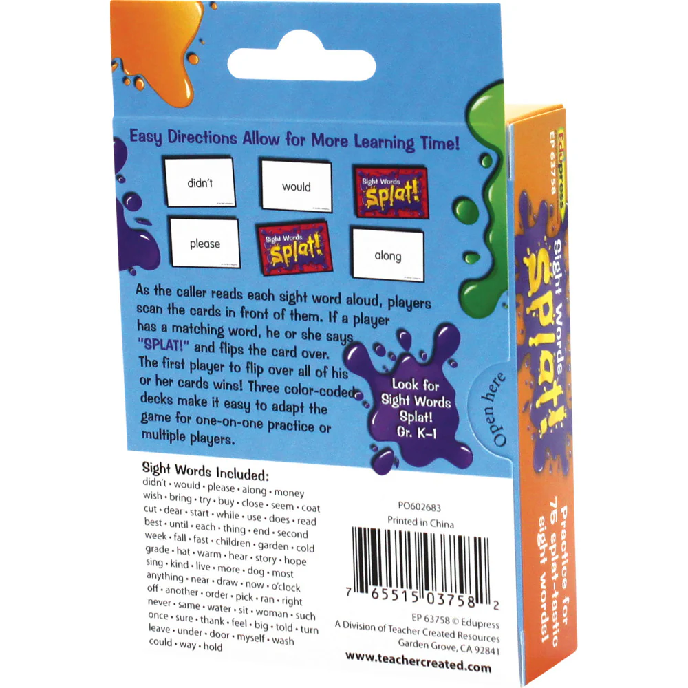 Edupress Sight Words Splat Game - Color-Coded Decks - Grades 1-2 - Image 5