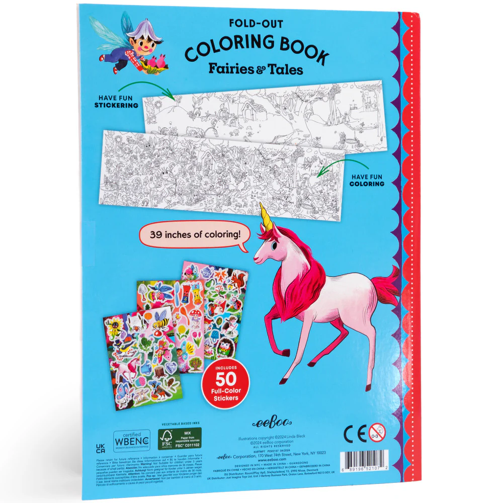 eeBoo Fairies & Tales Fold-Out Coloring Book with Stickers - Ages 3+ - Image 2
