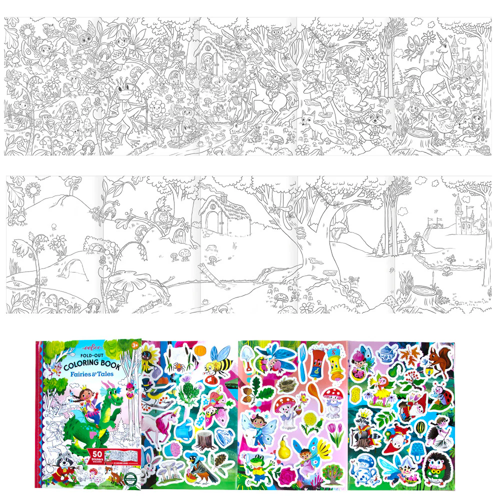 eeBoo Fairies & Tales Fold-Out Coloring Book with Stickers - Ages 3+ - Image 3