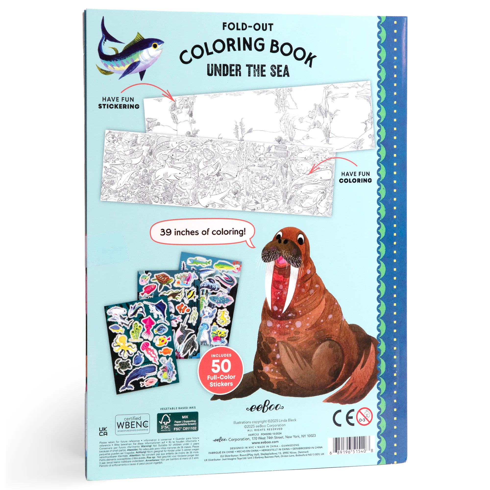 eeBoo Under The Sea Giant Fold-Out Coloring Book with 50 Stickers - Image 2