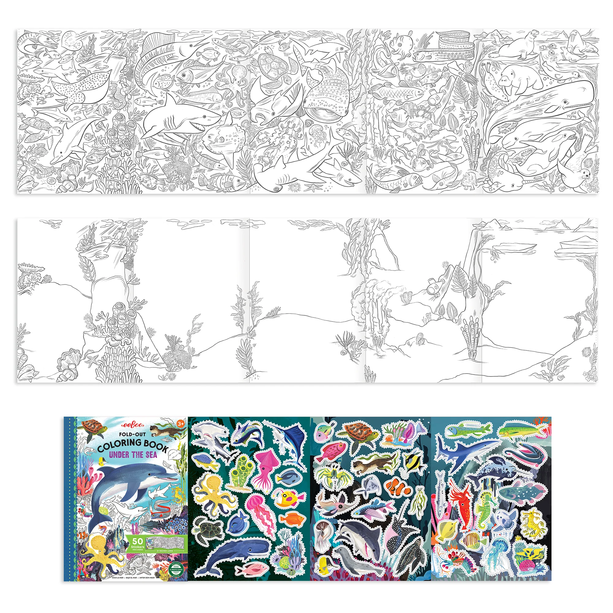 eeBoo Under The Sea Giant Fold-Out Coloring Book with 50 Stickers - Image 3
