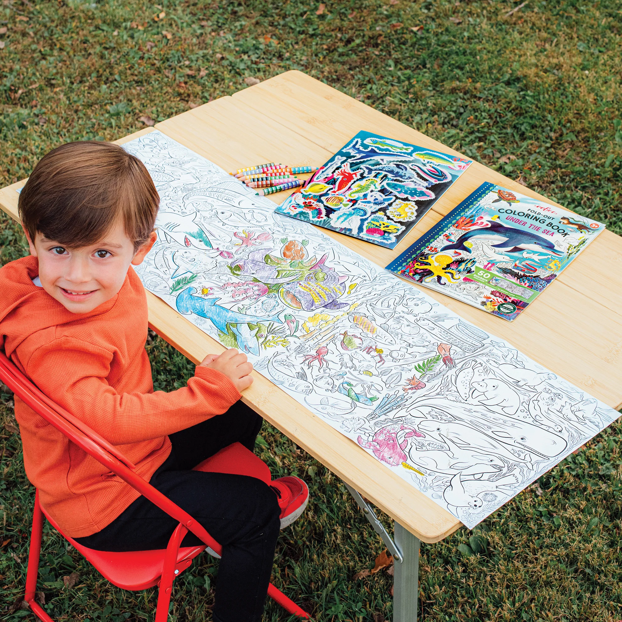 eeBoo Under The Sea Giant Fold-Out Coloring Book with 50 Stickers - Image 4
