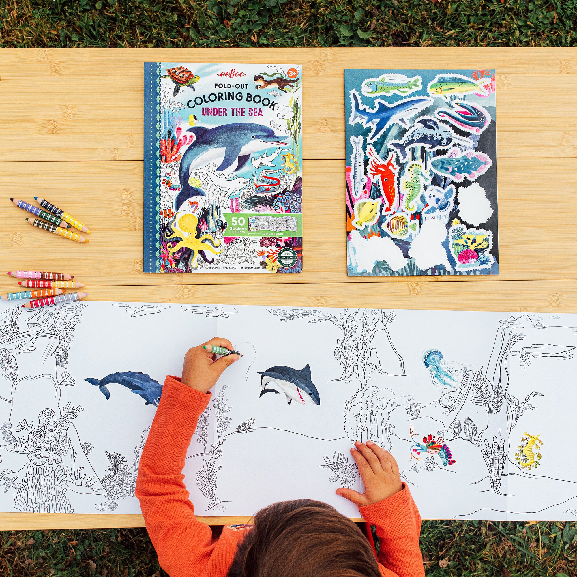 eeBoo Under The Sea Giant Fold-Out Coloring Book with 50 Stickers - Image 5
