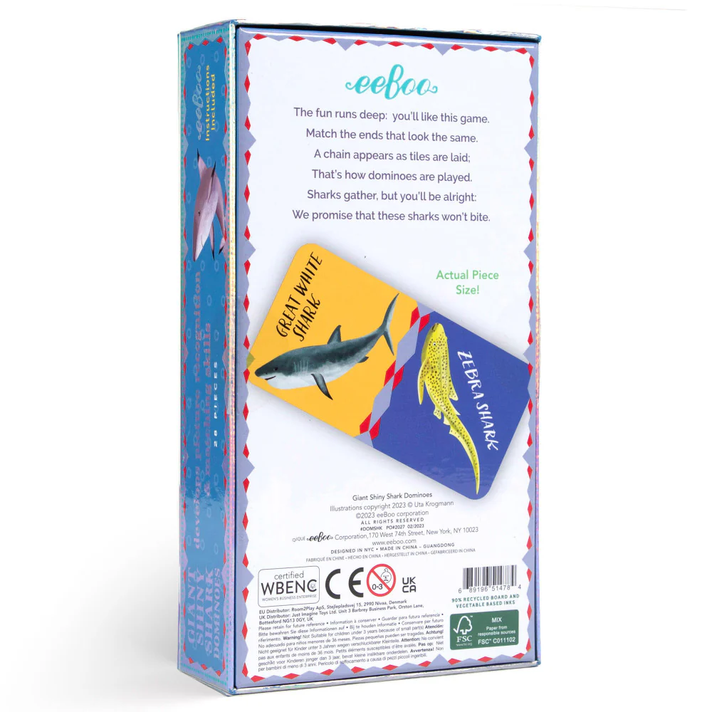 eeBoo Giant Shiny Shark Dominoes Set for 2-4 Players - Image 2