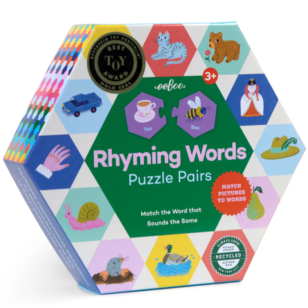 eeBoo Hexagon Puzzle Pairs - Rhyming Words - Educational Game for Kids Age 3+