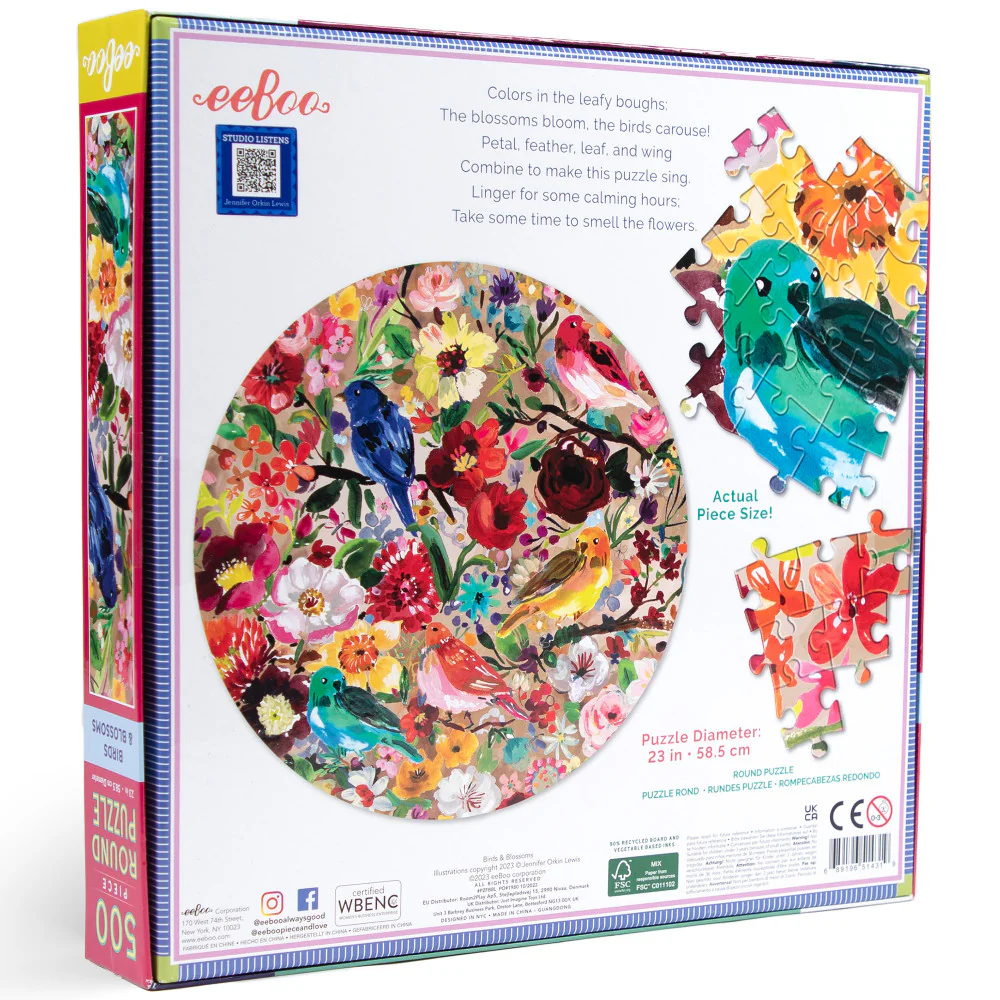 eeBoo Birds & Blossoms 500-Piece Round Jigsaw Puzzle - Image 2