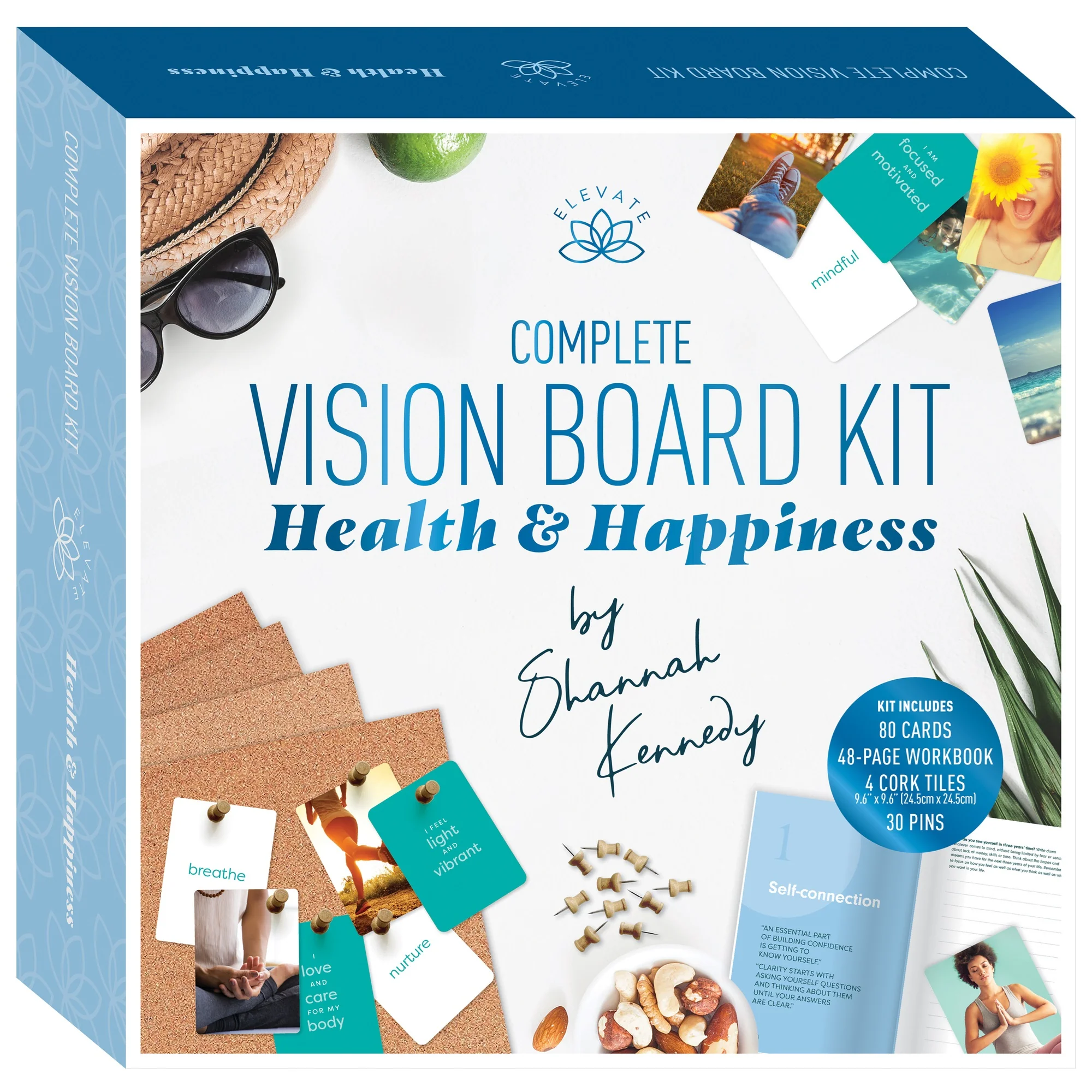 Elevate Vision Board Kit - Health & Happiness With 80 Cards & 4 Cork Boards