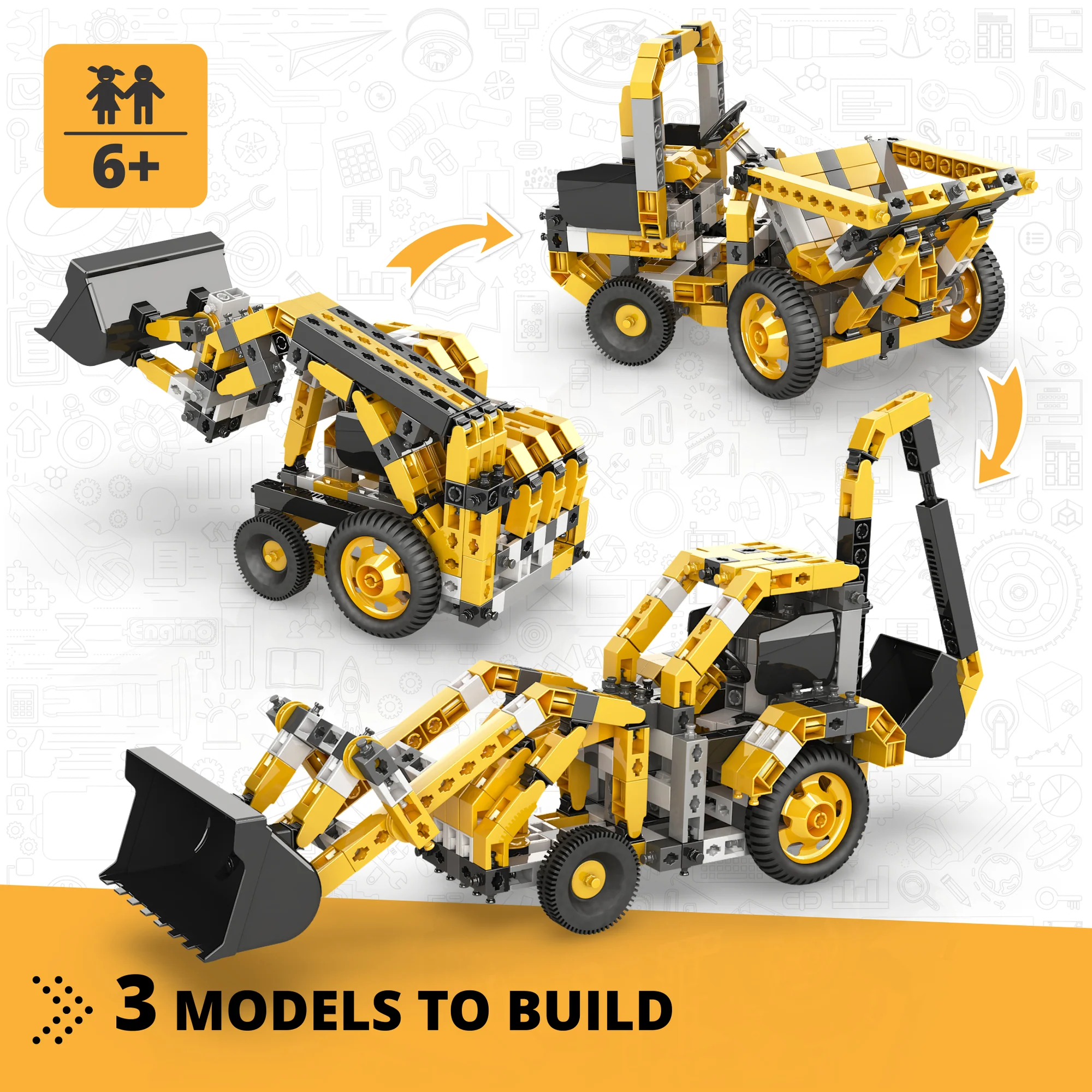 Engino Machinery Series 3-in-1 Backhoe Loader Creative Builder Set - Image 2
