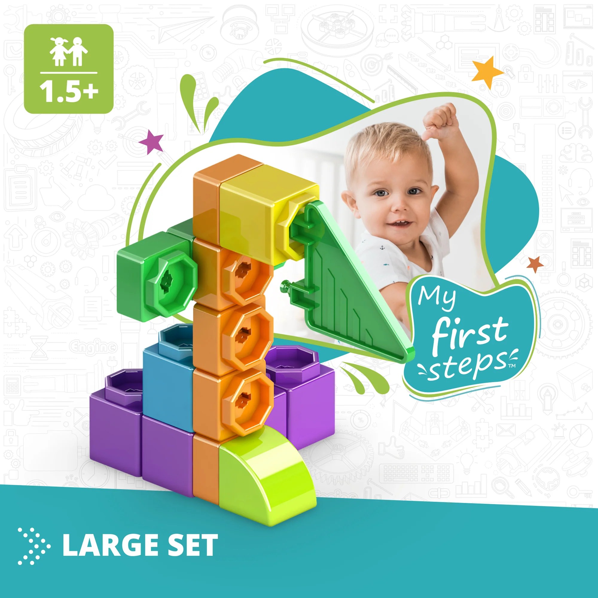 Engino Qboidz Baby: My First Steps 72pc Large Brick Set for Toddlers - Image 2
