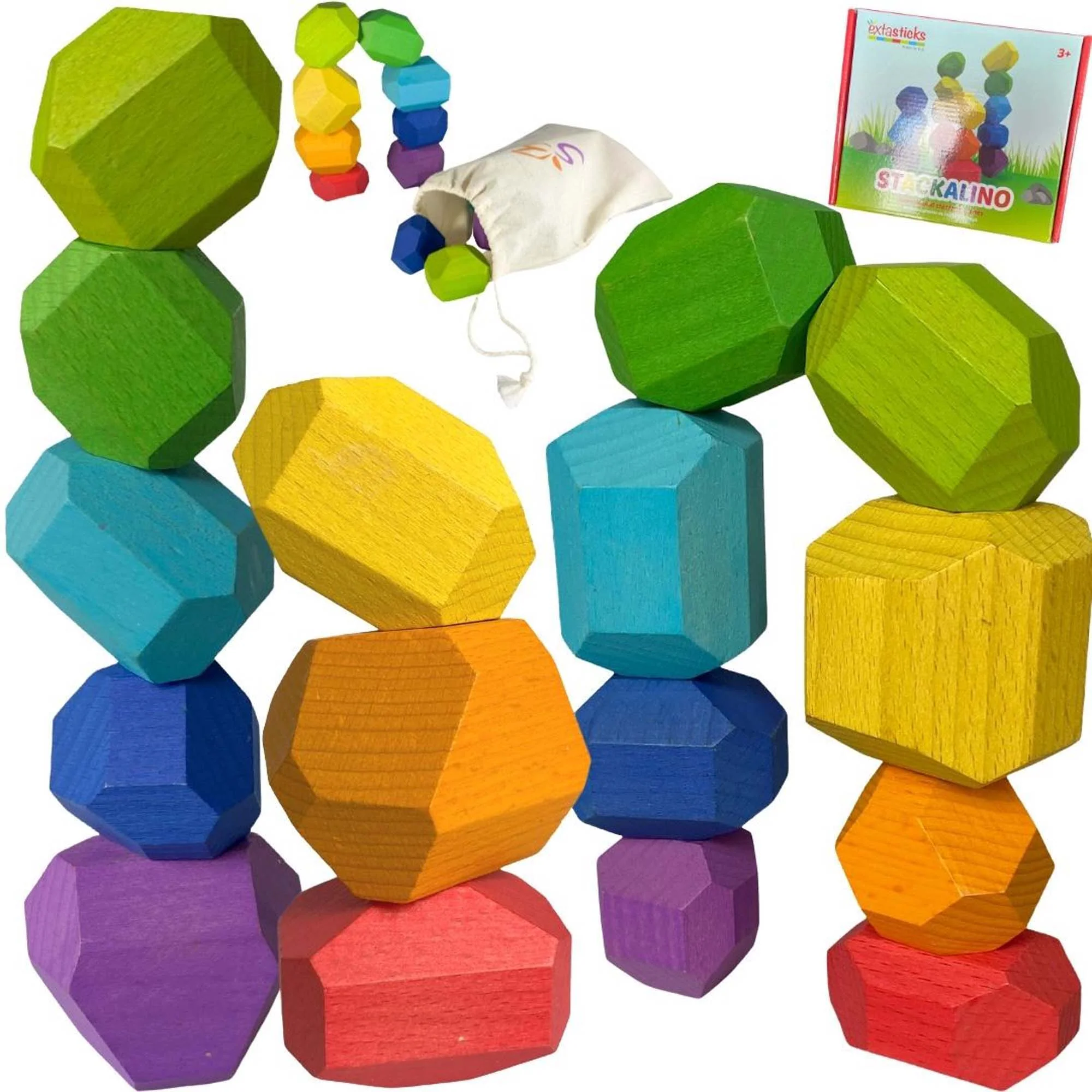 Extasticks Stackalino XL Wooden Balancing Stacking Rocks Set - Image 4