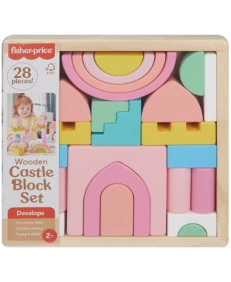 Fisher Price FSC-Certified Wooden Castle Block Set, 28 Pieces for Toddlers - Image 6