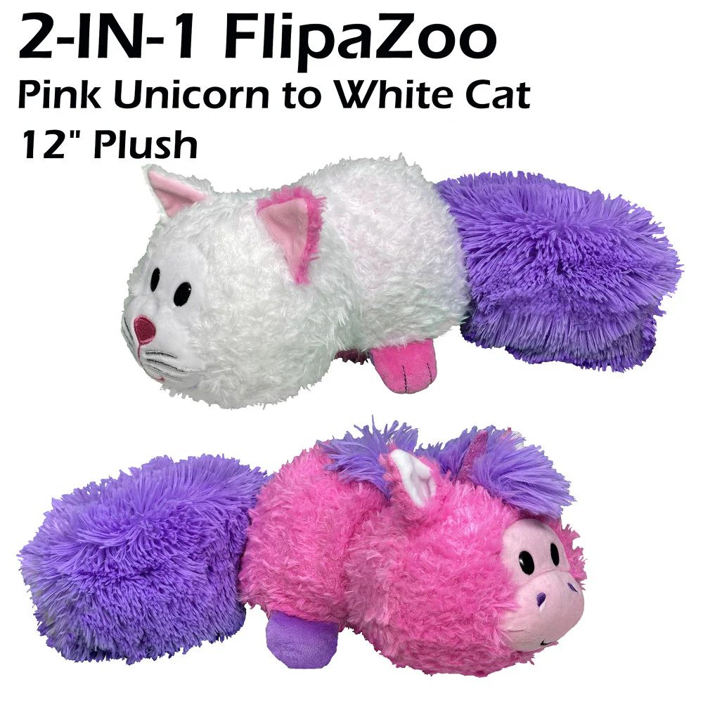 FlipaZoo Magic Tails 2-in-1 Plush - Pink Unicorn to White Cat 14 Inch Cuddly Pillow - Image 2