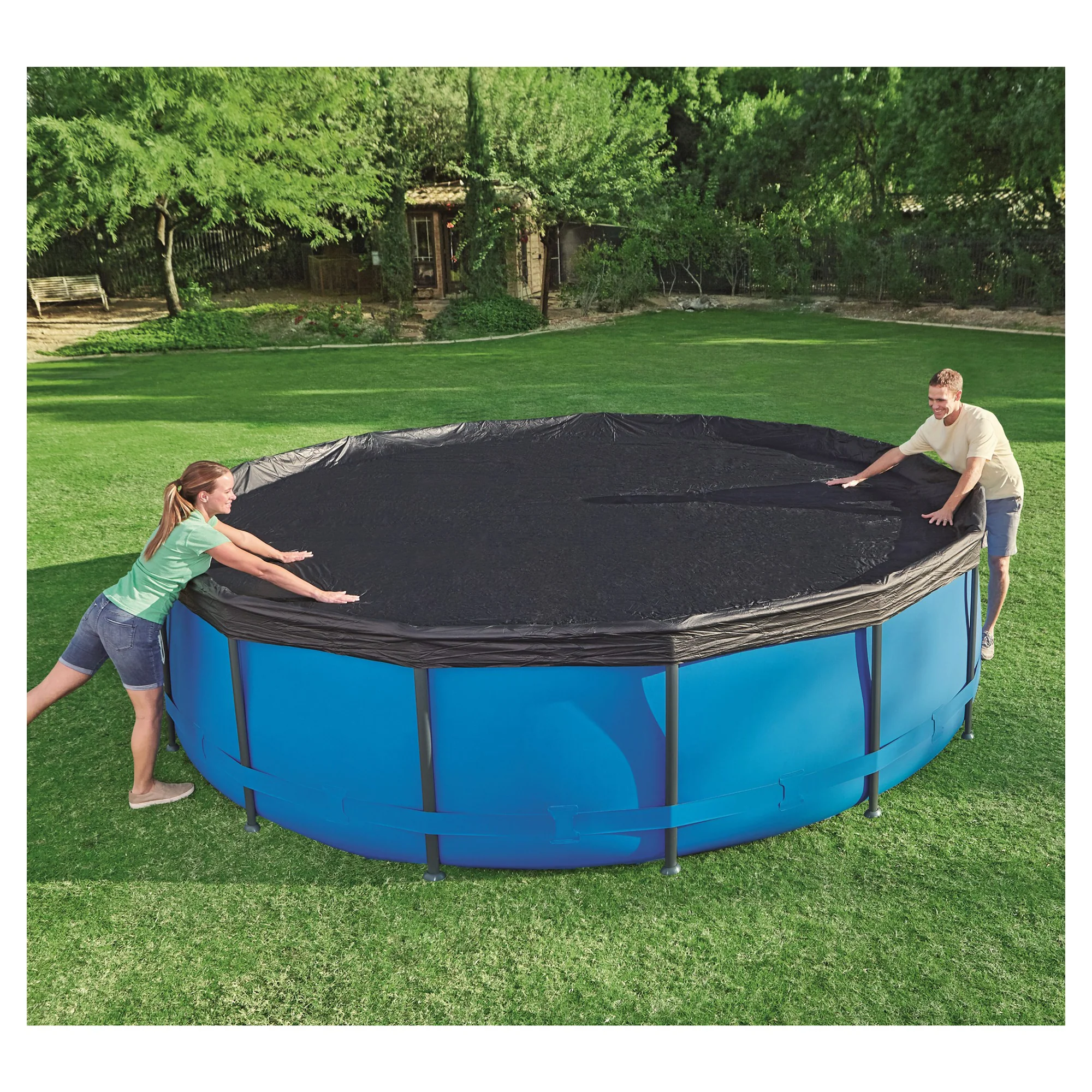 Flowclear Pool Cover For 10-Foot Pools With Drain Holes And Ropes - Image 2