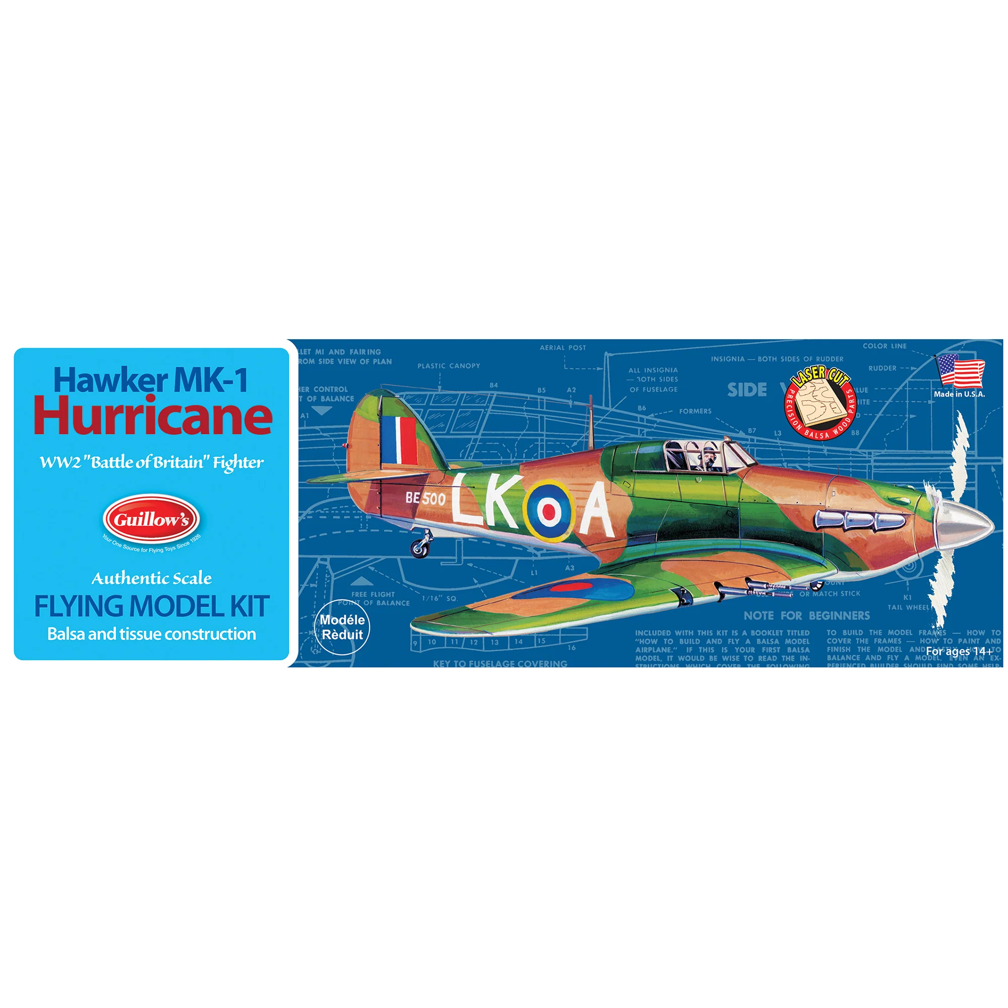 Guillow's Hawker Hurricane Balsa Wood Flying Model Airplane Kit