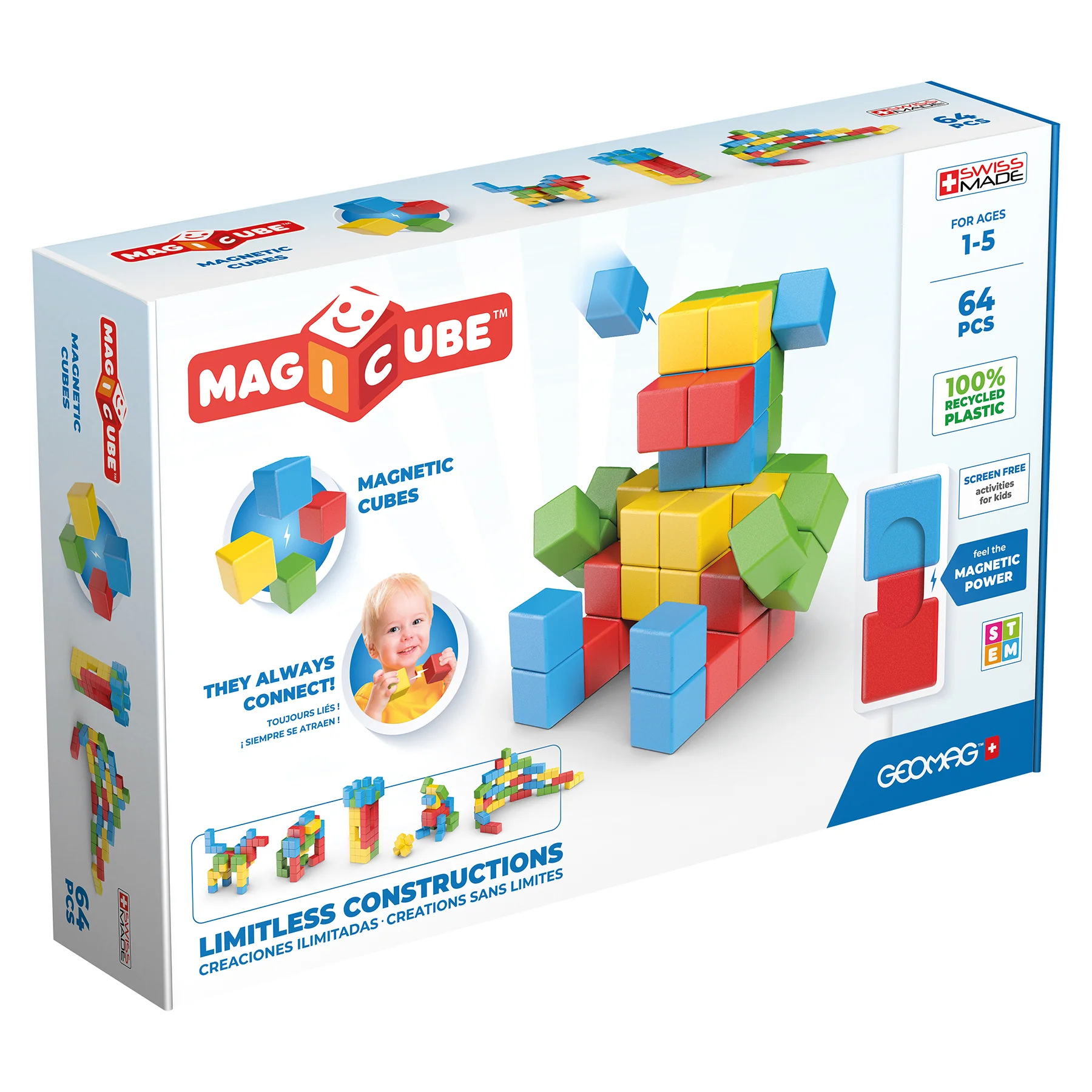 Geomag Magicubes 64-Piece Recycled Magnetic Building Set for Toddlers - Image 2