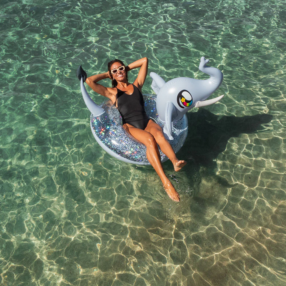 PoolCandy Glitter Elephant 42" Inflatable Pool Tube - Holographic Silver - Image 2