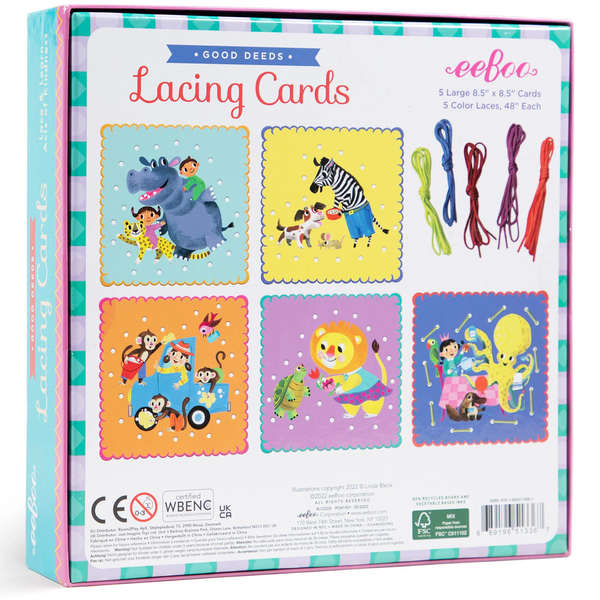 Good Deeds: Animal Themed Lacing Cards - Set of 5 with Colorful Laces