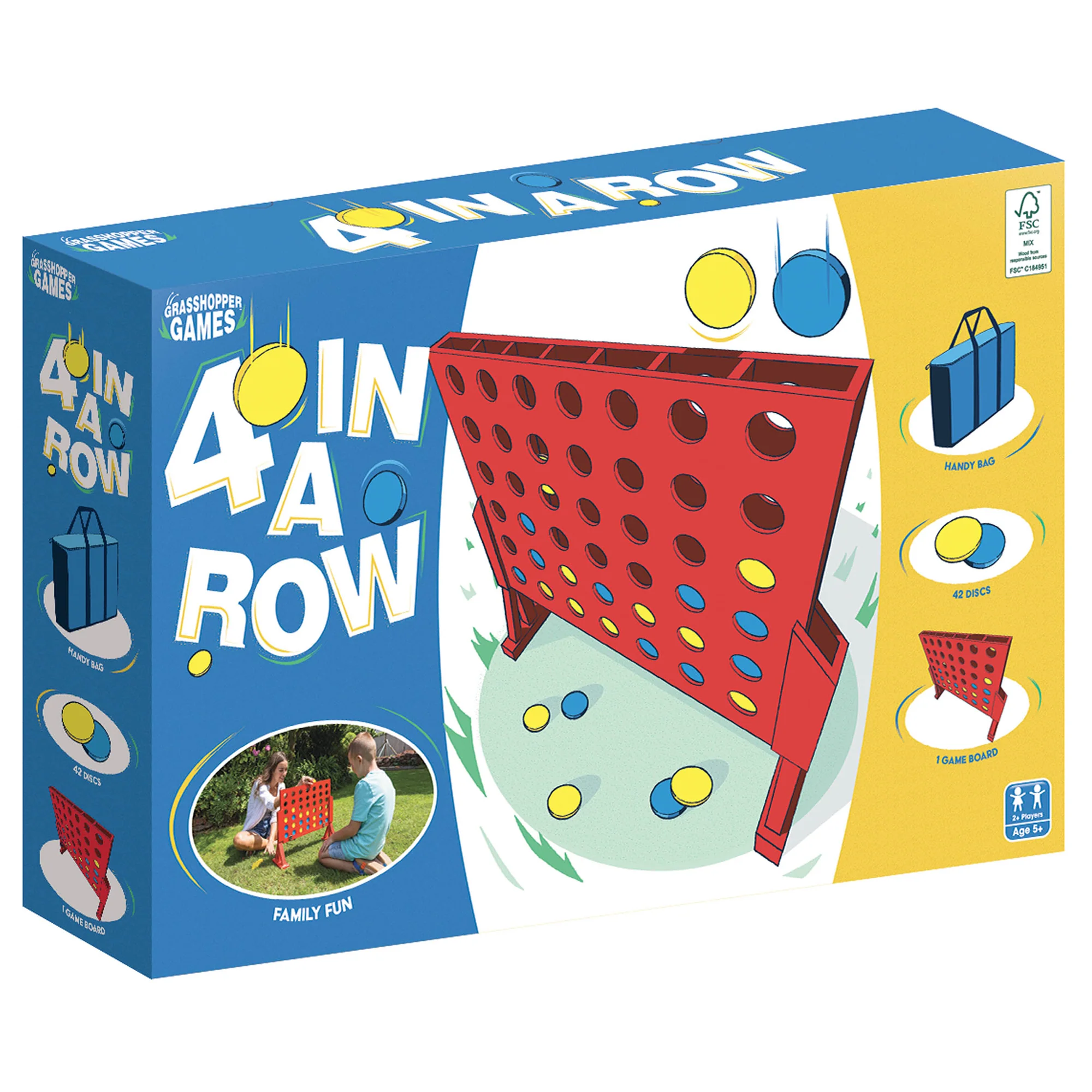 Grasshopper Games Giant 4-In-A-Row Wood Game with Travel Bag for Indoor/Outdoor Fun - Image 2