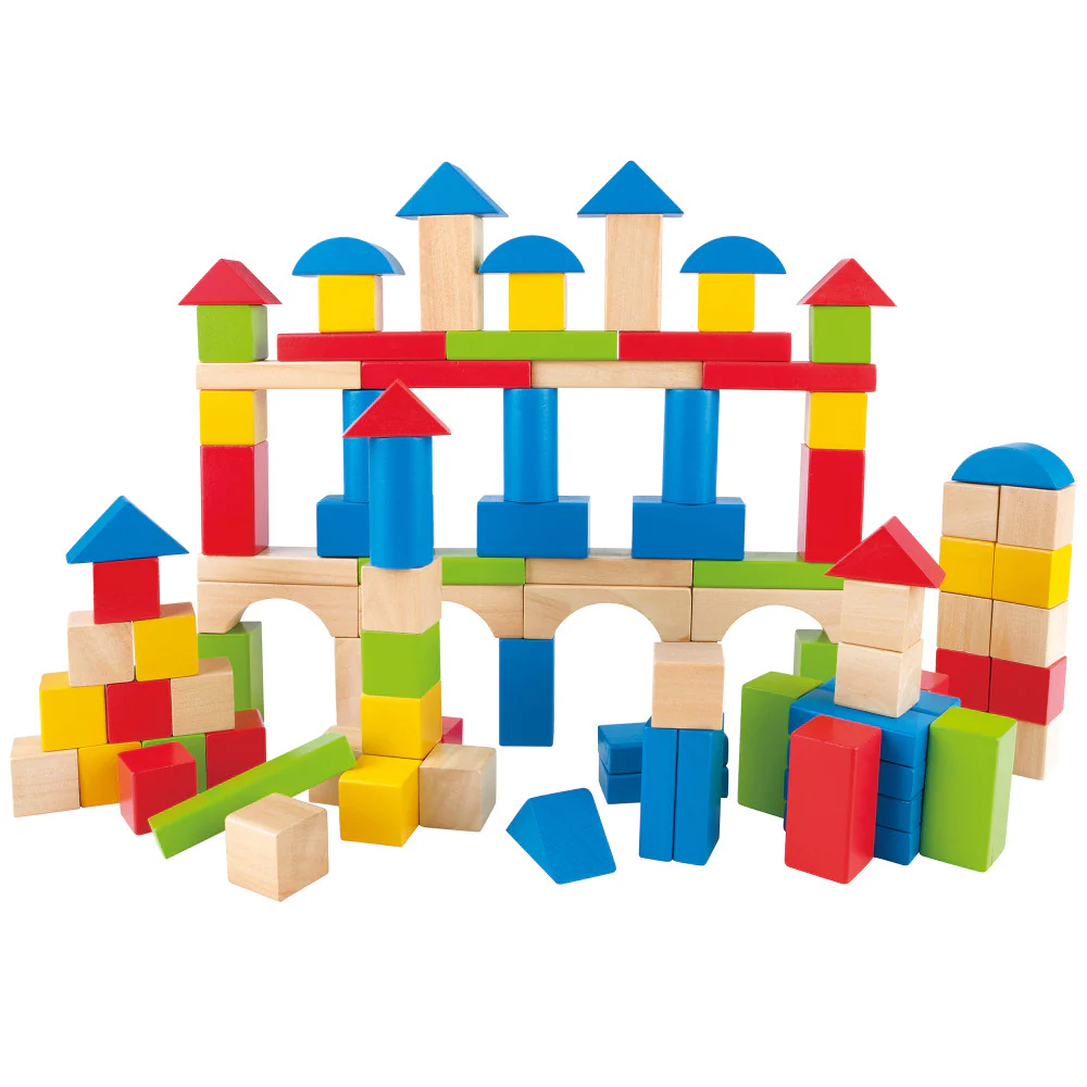 Hape Build Up & Away 100-Piece Colorful Wooden Block Set - Image 2