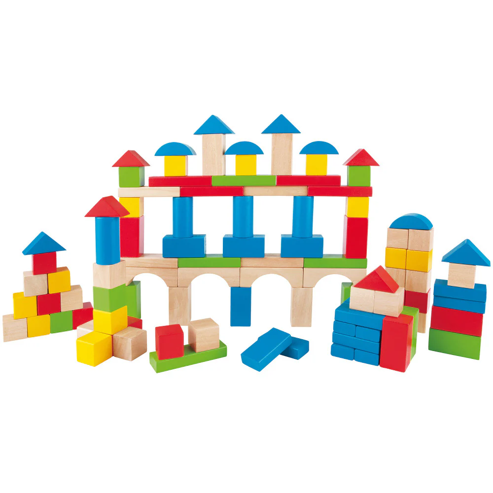 Hape Build Up & Away 100-Piece Colorful Wooden Block Set - Image 5