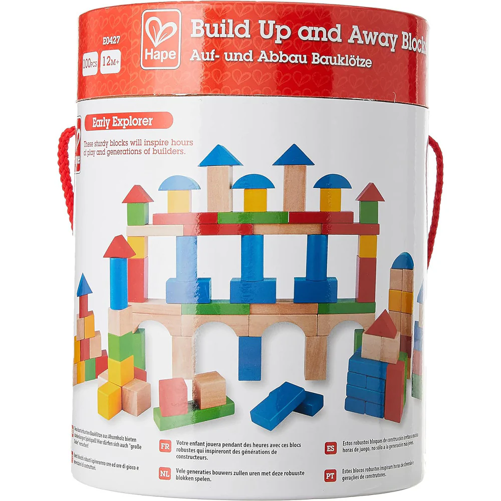 Hape Build Up & Away 100-Piece Colorful Wooden Block Set - Image 9