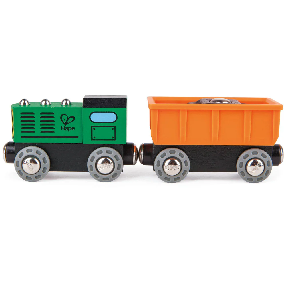 Hape Diesel Freight Train Set - Green & Orange 3pc Wooden Locomotive - Image 2