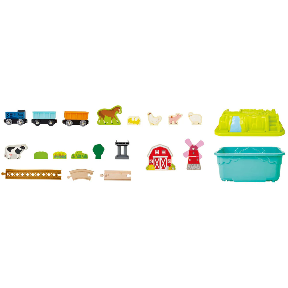 Hape Farmyard Train Bucket Set - Wooden Train and Animal Adventure Playset - Image 4