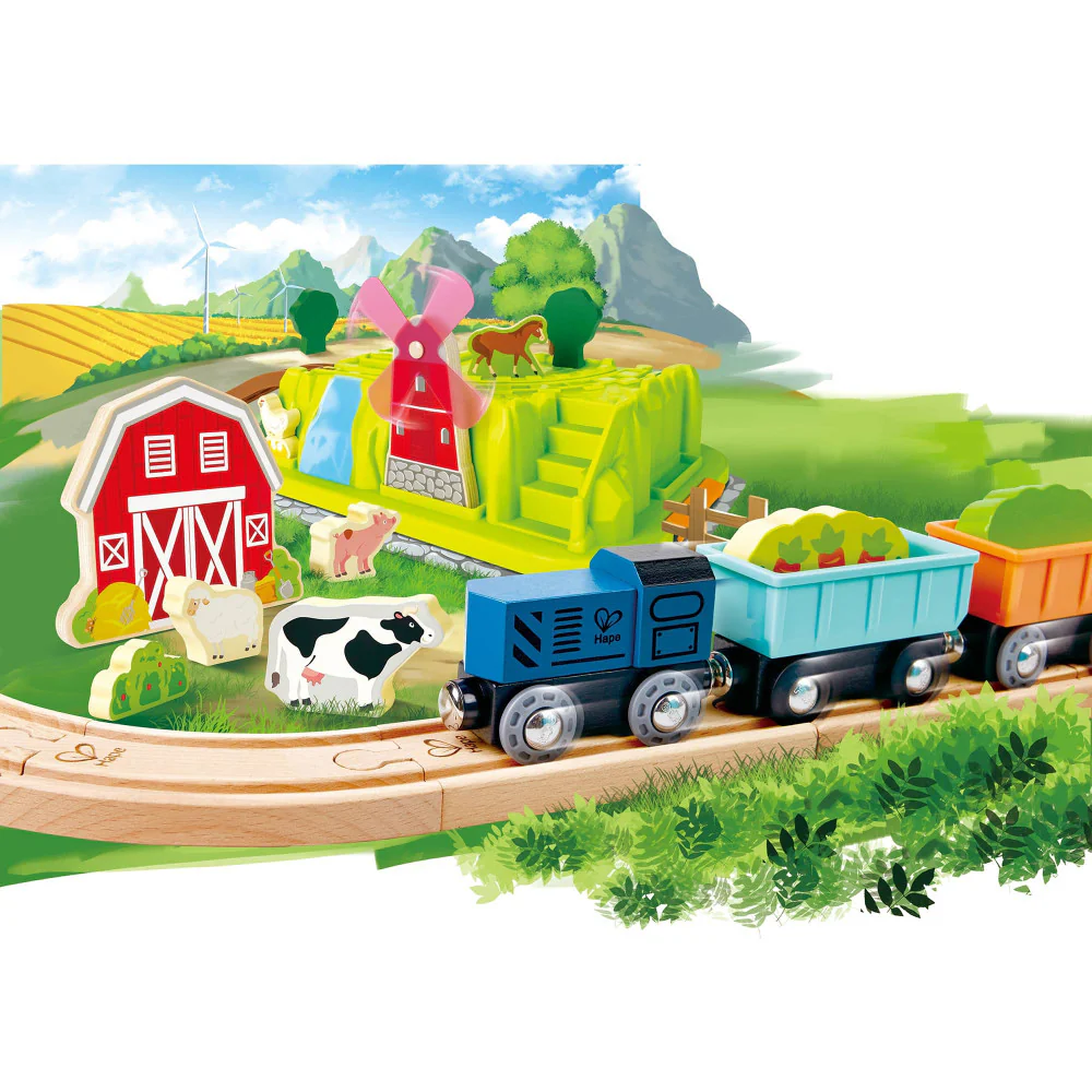 Hape Farmyard Train Bucket Set - Wooden Train and Animal Adventure Playset - Image 7