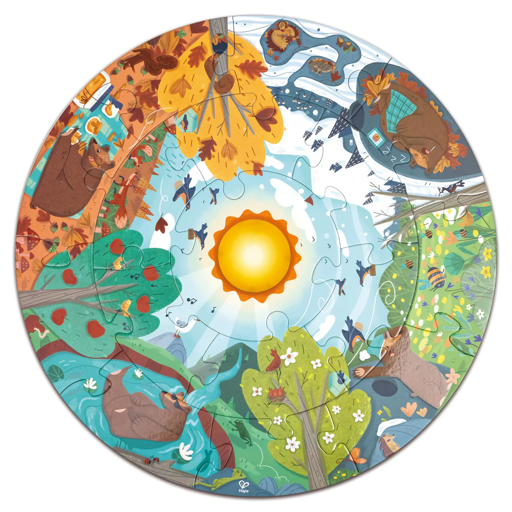 Hape Four Seasons 16-Piece Circle Floor Puzzle with LED Sun
