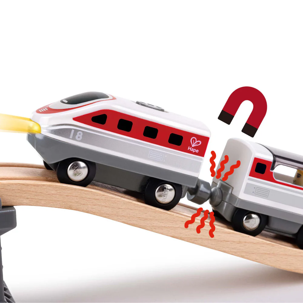 Hape - Intercity Battery Powered Train Set - Red & White Engine with Car - Image 4