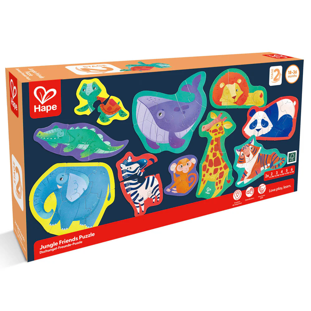 Hape Jungle Friends 10-Pack Animal Shaped Puzzles