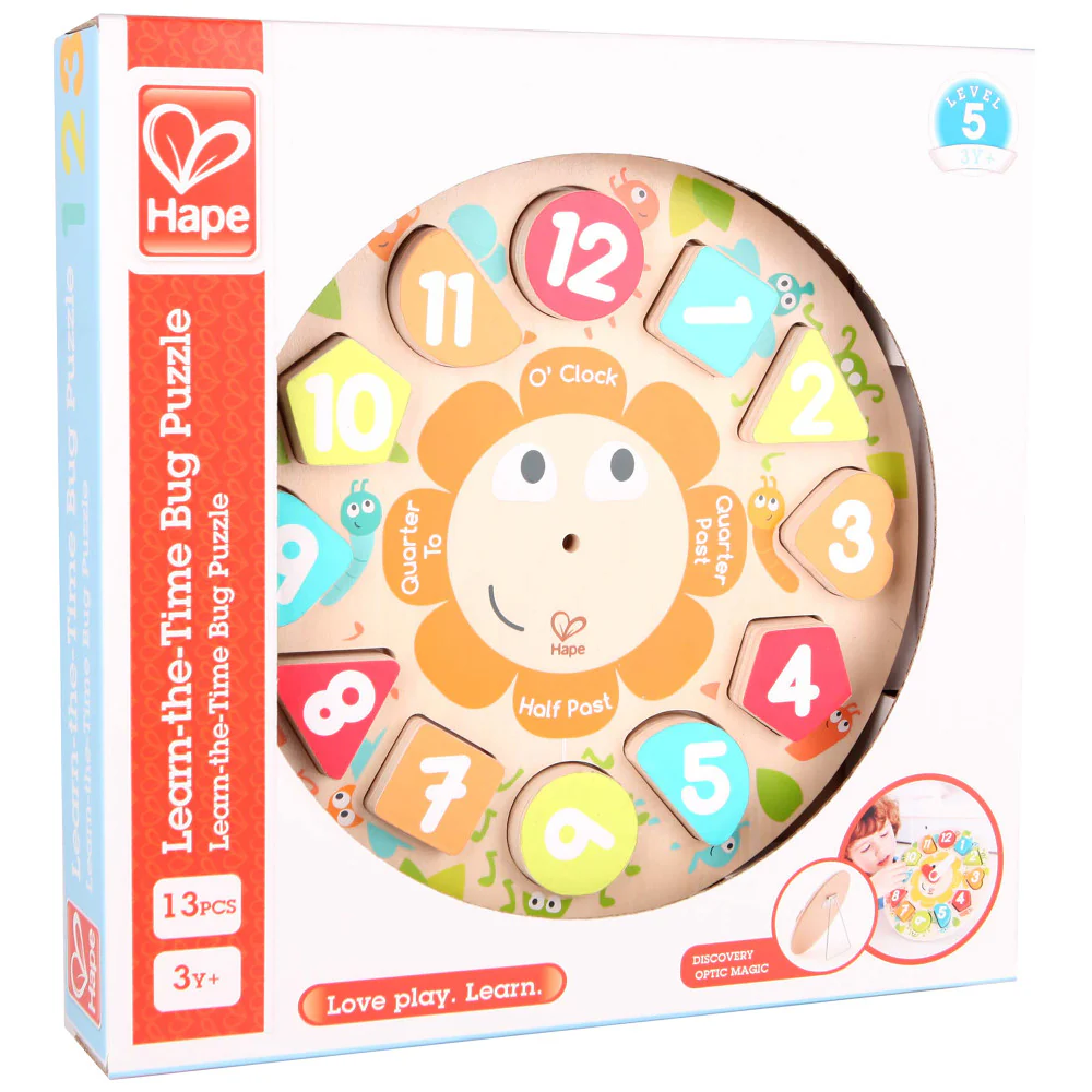 Hape Learn The Time Bug Puzzle - 13pc Colorful Wooden Clock - Image 6