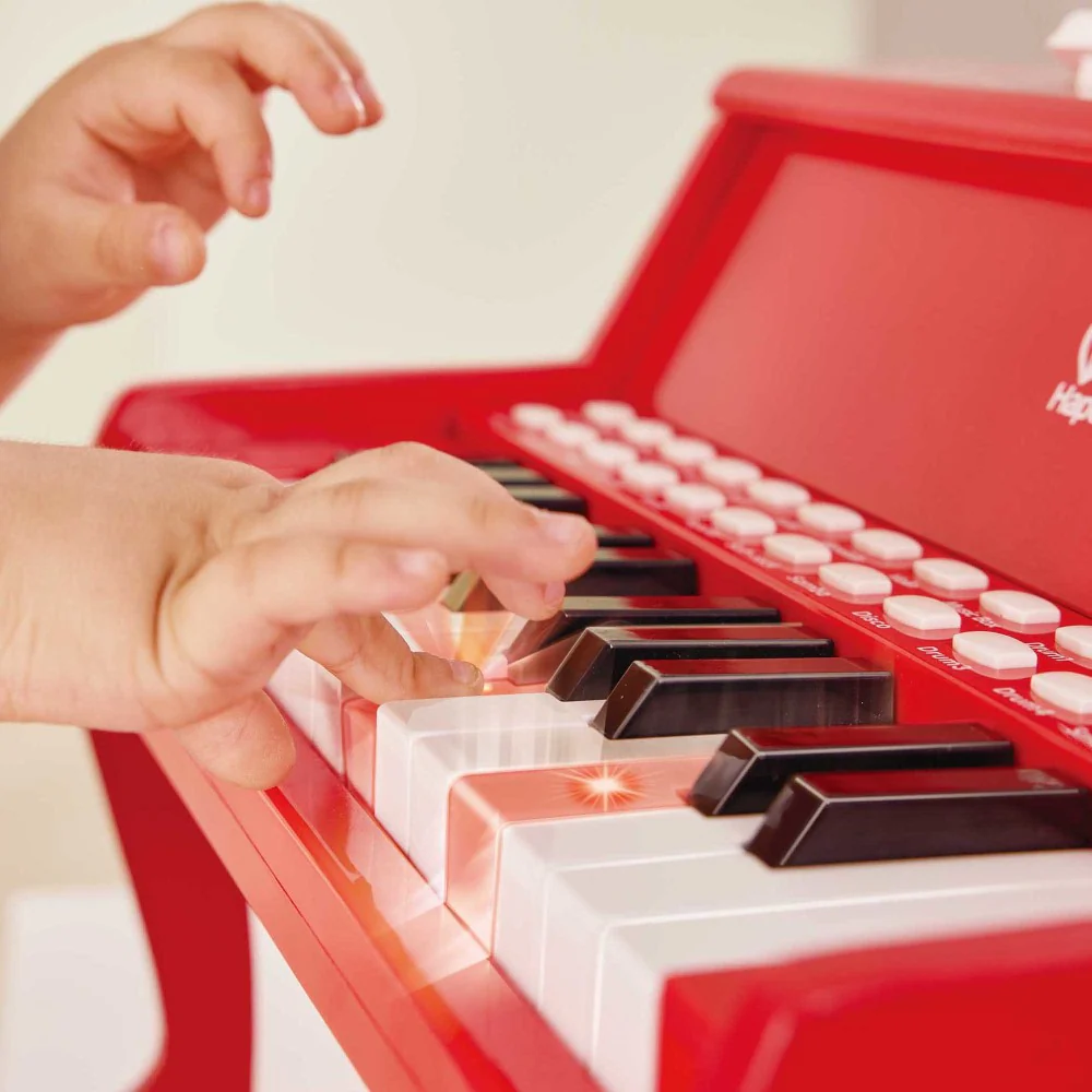 Hape Red Learn With Lights Piano and Stool - Wooden Electric Musical Toy - Image 6