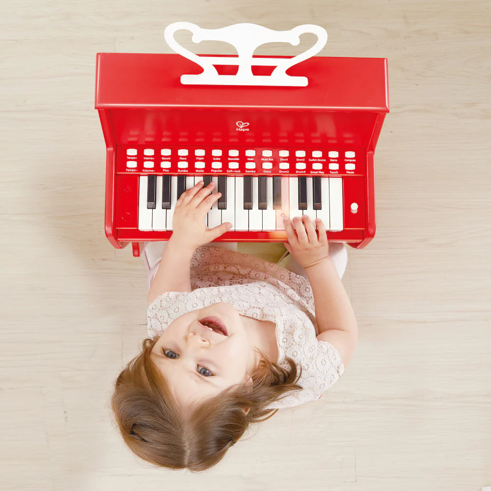 Hape Red Learn With Lights Piano and Stool - Wooden Electric Musical Toy - Image 7