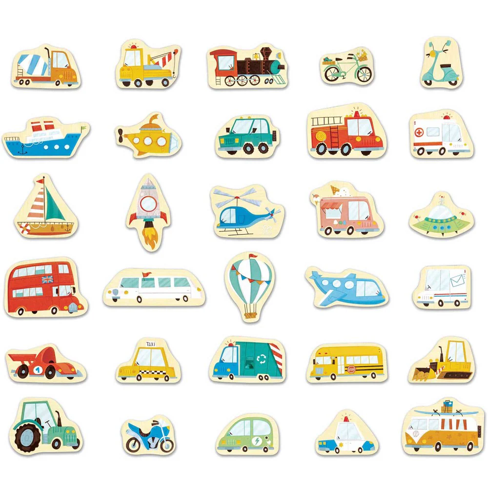 Hape Magnetic Wooden Vehicle Set - 30 Colorful Pieces - Image 2