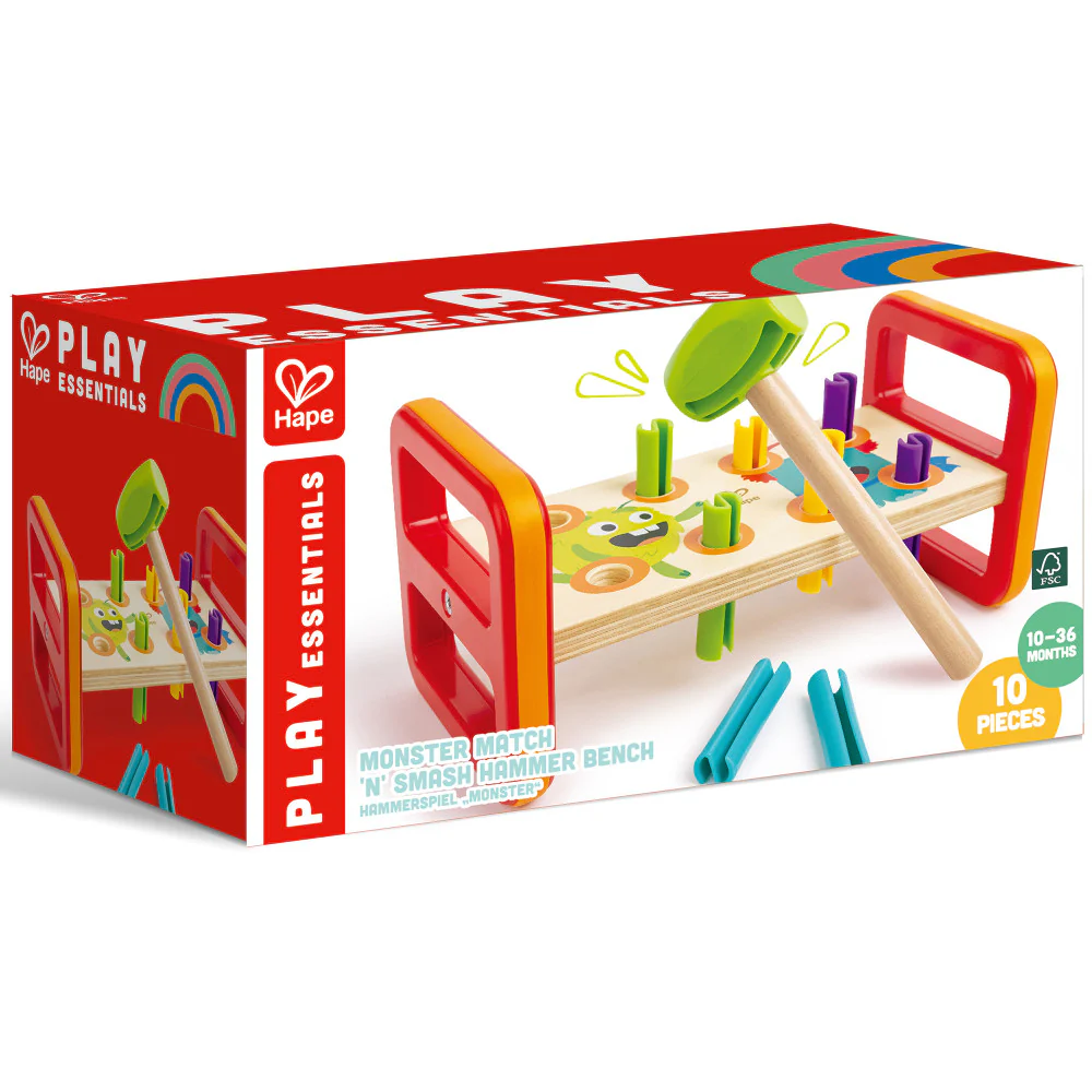 Hape Monster Match 'n' Smash Hammer Bench - Colorful Wooden Toy - Image 3