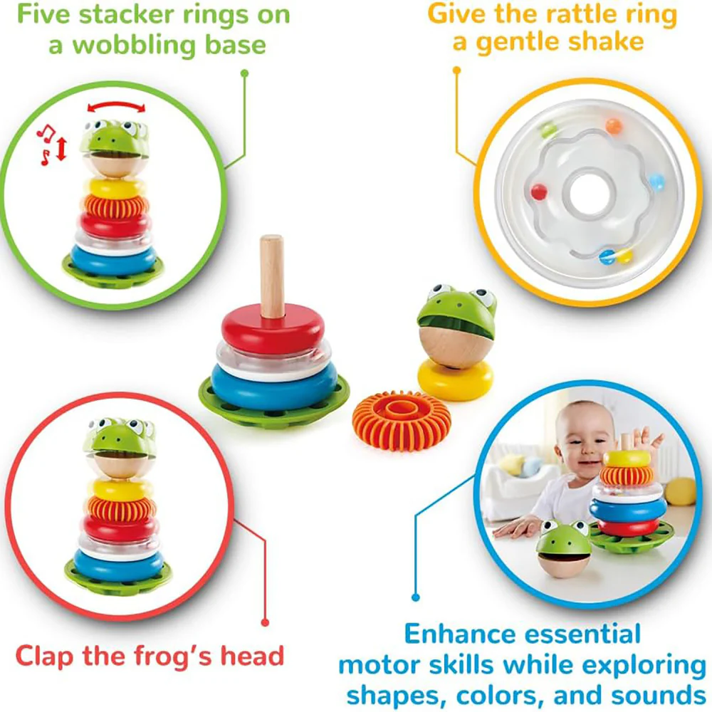 Hape Mr. Frog Stacking Rings - Colorful Learning Toy with Wobbling Base - Image 2