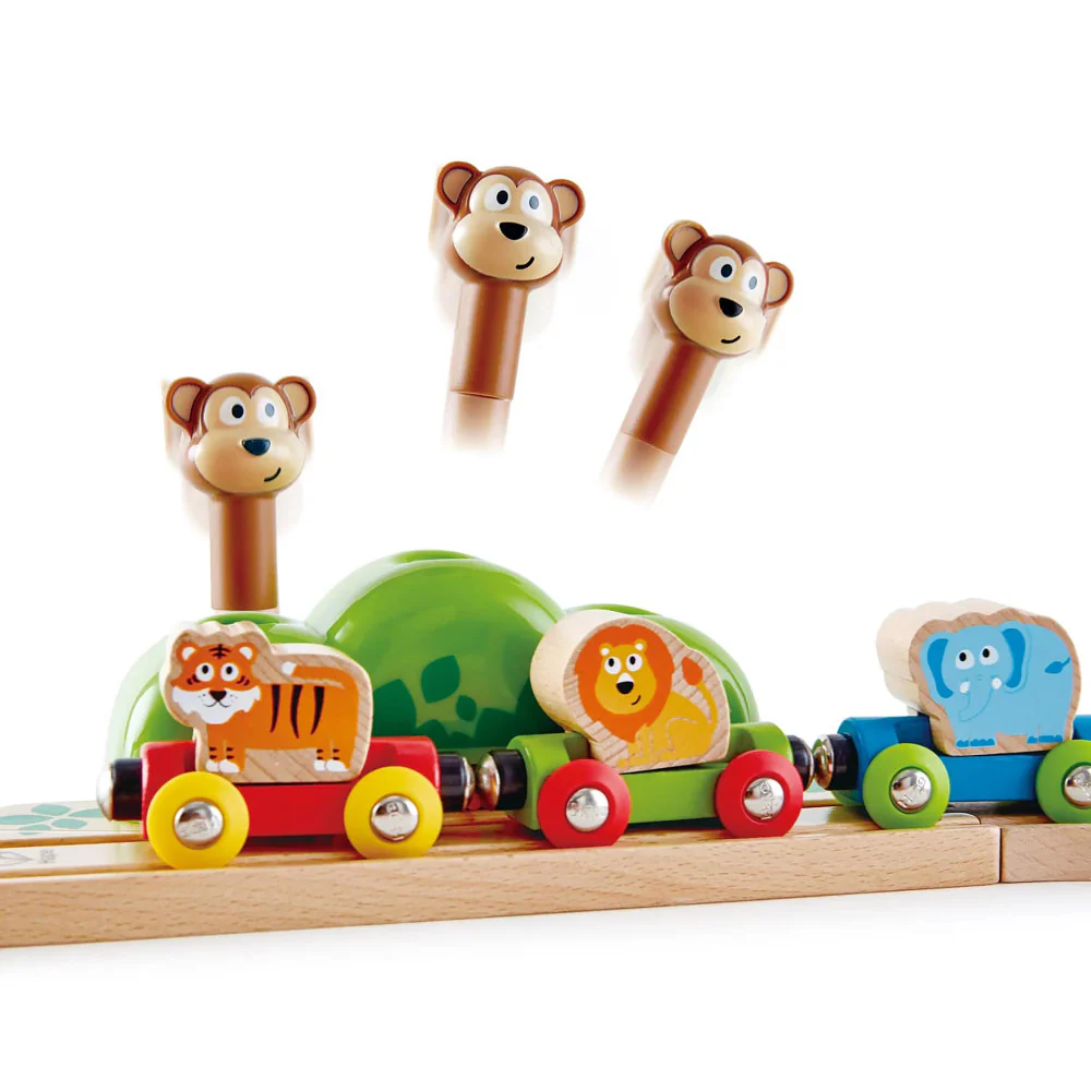 Hape Music & Monkeys Railway 19-Piece Wooden Train Set - Image 2