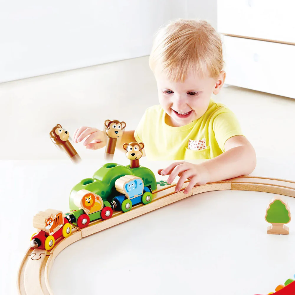 Hape Music & Monkeys Railway 19-Piece Wooden Train Set - Image 4