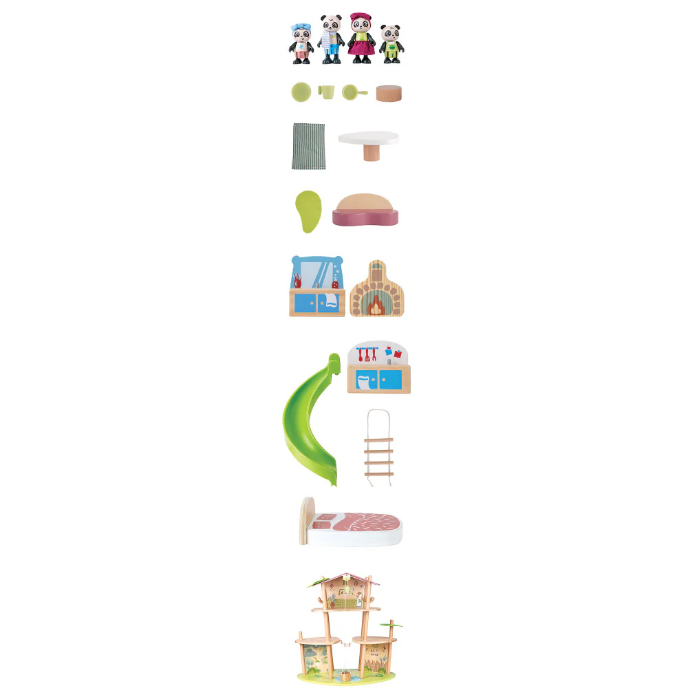 Hape Pandas' Bamboo House 3-Level Wooden Dollhouse Playset - 25 Pieces