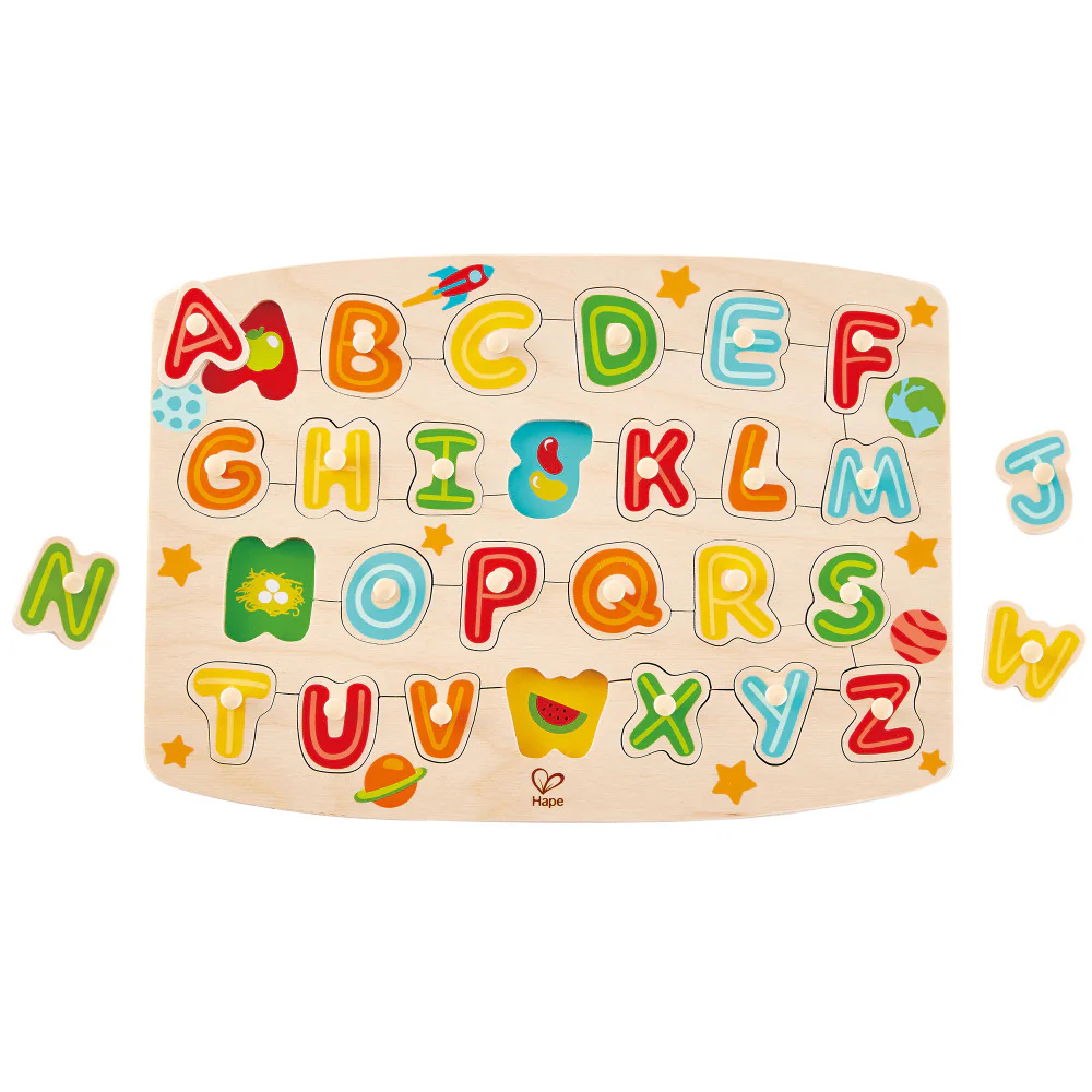 Hape ABC Picture 27pc Wooden Peg Puzzle - Educational Toy